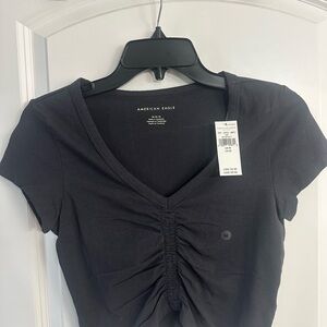 American Eagle Outfitters Black Ruched Women's Top M